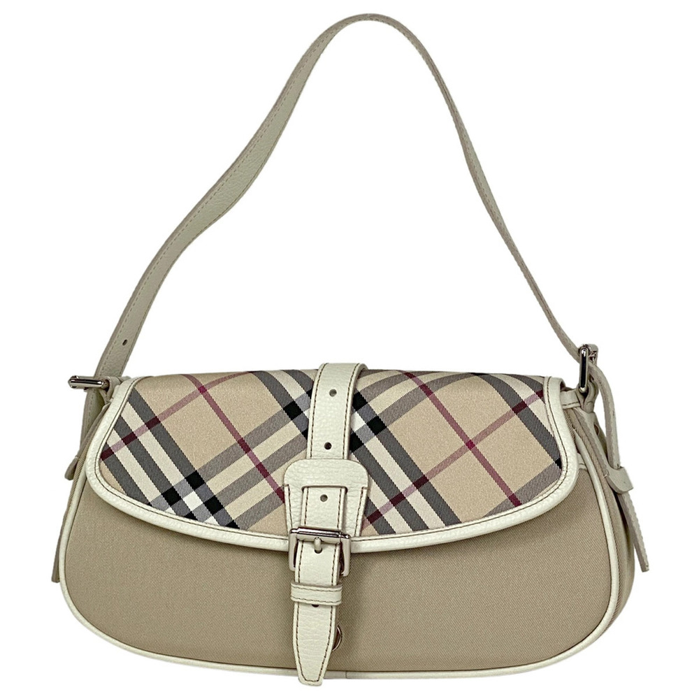 Burberry Check Shoulder Bag Handbag Nova Beige White